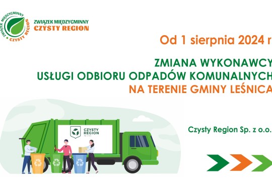 Od 1 sierpnia zmiana operatora odbioru odpadów komunalnych na terenie gminy Leśnica
