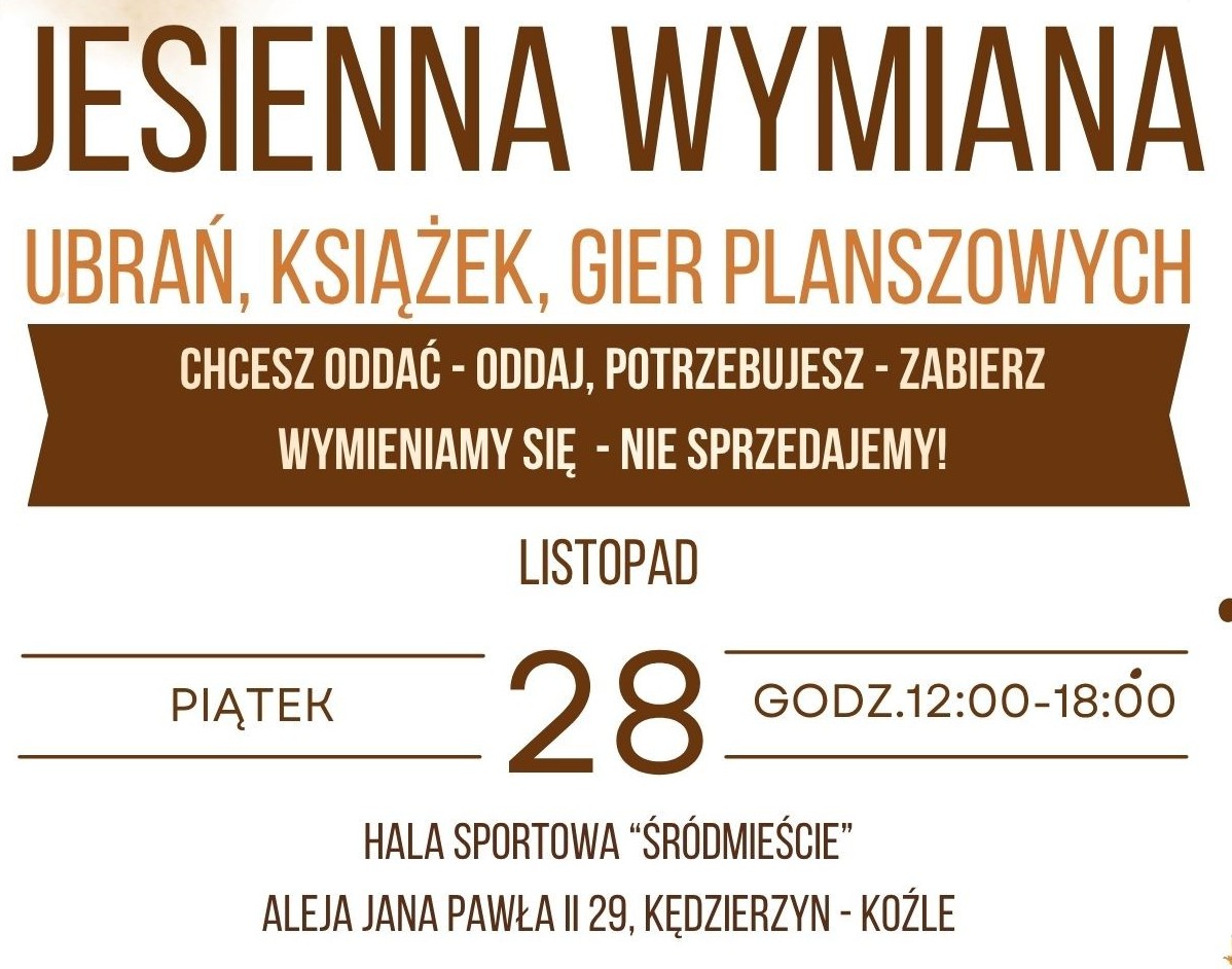 Jesienna wymiana ubrań, książek, gier planszowych