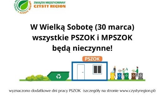 W Wielką Sobotę wszystkie PSZOK i MPSZOK będą nieczynne!