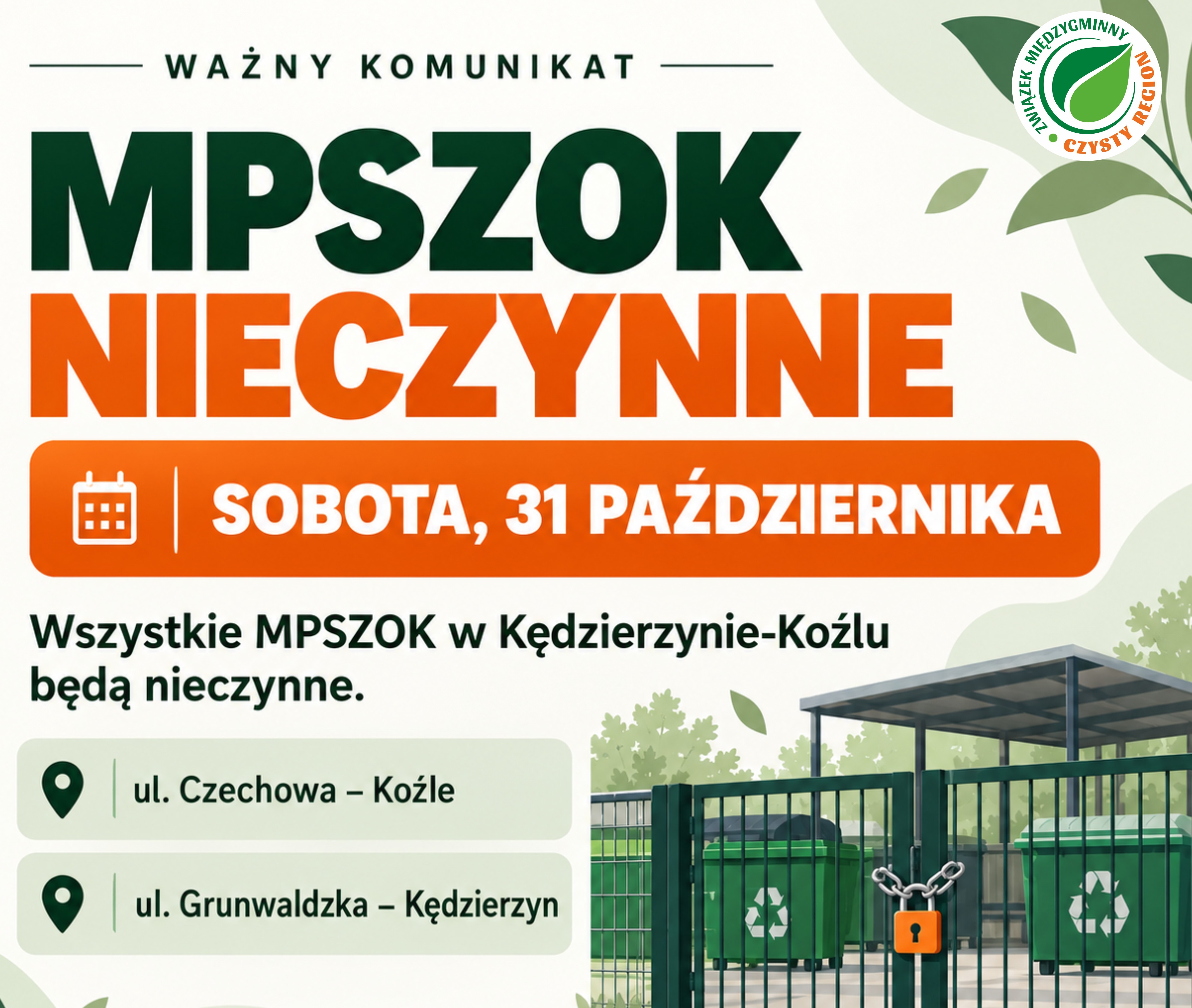 31 października MPSZOKi w Kędzierzynie-Koźlu będą nieczynne!